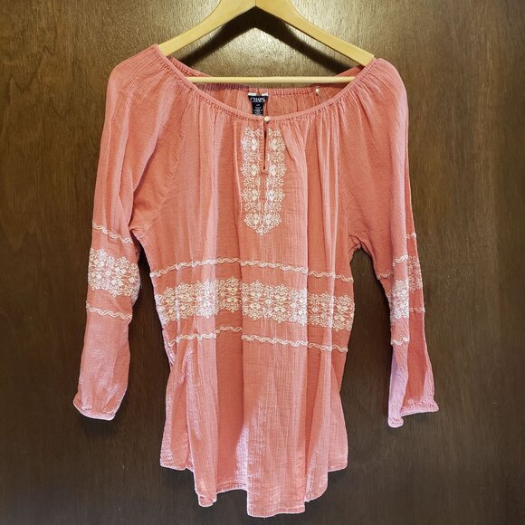 Chaps Cotton Gauze Embroidered Boho Peasant Blouse - Picture 1 of 6
